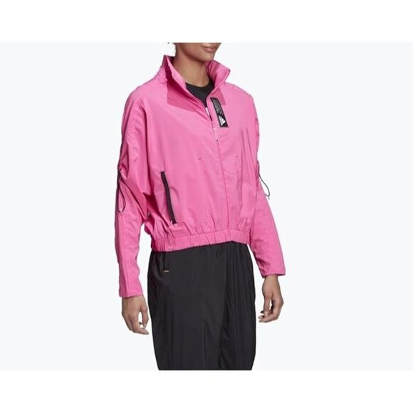 Adidas Tech Track Top Pink Primeblue Womens Medium Full-Zip Lightweight Jacket - Picture 16 of 16